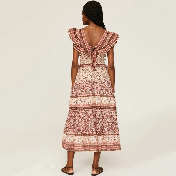 Sea New York Ivette Flutter Sleeve Smocked Midi Dress in Red - Picture 2 of 7